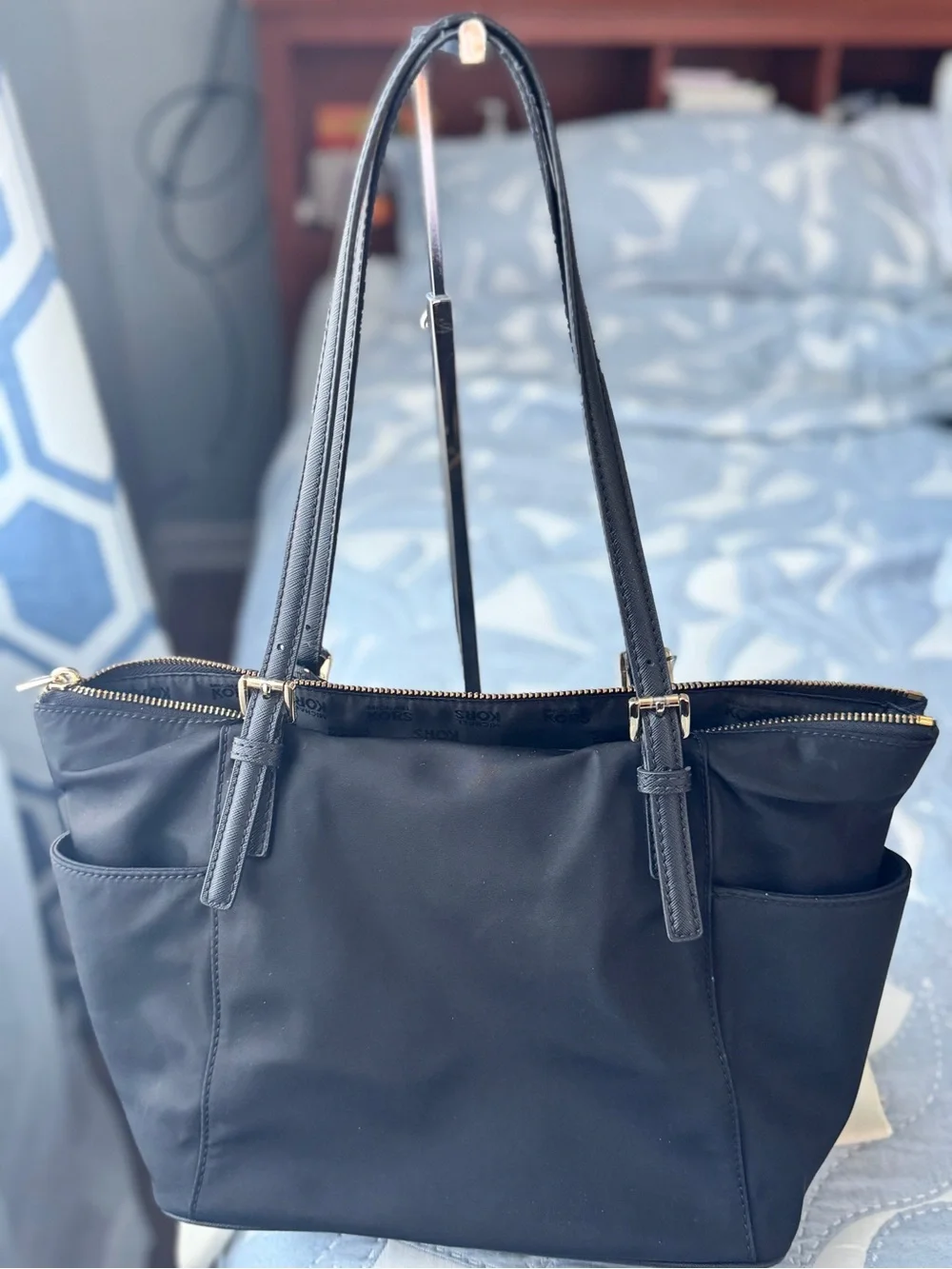 Michael Kors Jet Set EW TZ Top Zip Nylon Black Tote Bag 38H7CTTT8C with Tags